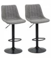 Set Of 2 Microfibre Retro Tub Bar Stools w/ Metal Frame Footrest Home Seat Grey