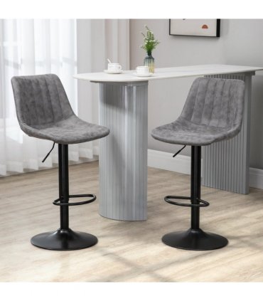 Set Of 2 Microfibre Retro Tub Bar Stools w/ Metal Frame Footrest Home Seat Grey