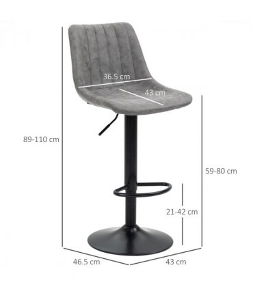 Set Of 2 Microfibre Retro Tub Bar Stools w/ Metal Frame Footrest Home Seat Grey