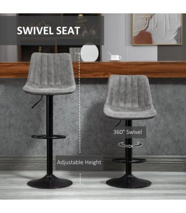 Set Of 2 Microfibre Retro Tub Bar Stools w/ Metal Frame Footrest Home Seat Grey