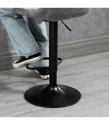 Set Of 2 Microfibre Retro Tub Bar Stools w/ Metal Frame Footrest Home Seat Grey