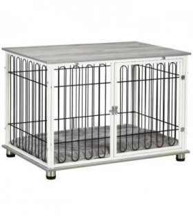 Dog Crate    Table Grey Steel Wires Particle Board  Lockable Door