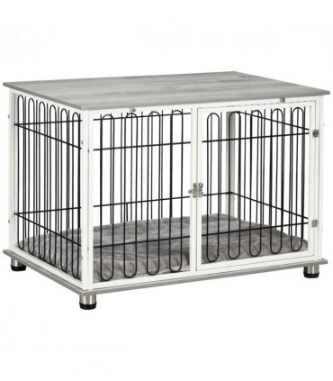 Dog Crate    Table Grey Steel Wires Particle Board  Lockable Door