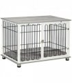 Dog Crate    Table Grey Steel Wires Particle Board  Lockable Door