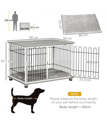 Dog Crate    Table Grey Steel Wires Particle Board  Lockable Door