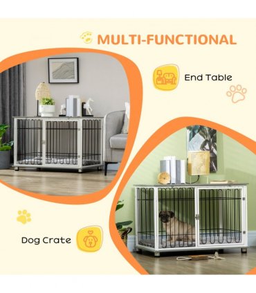 Dog Crate    Table Grey Steel Wires Particle Board  Lockable Door