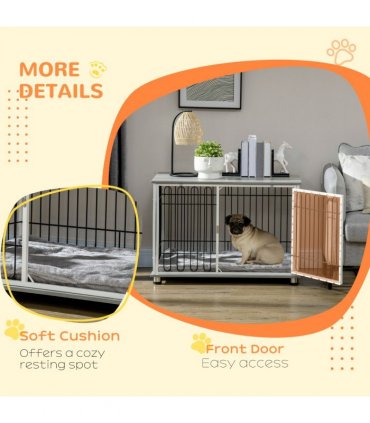 Dog Crate    Table Grey Steel Wires Particle Board  Lockable Door
