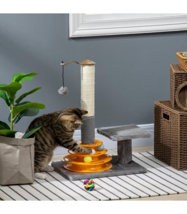 PawHut 56cm Cat Tree for Indoor Cats, Scratching Post w/ Cat Toys - Grey