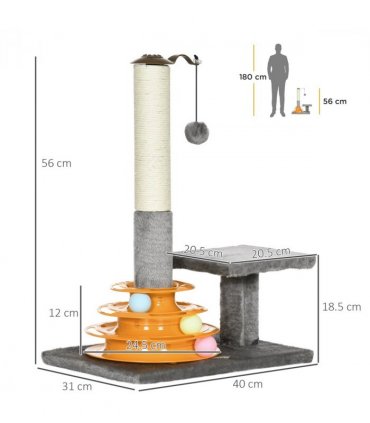 PawHut 56cm Cat Tree for Indoor Cats, Scratching Post w/ Cat Toys - Grey