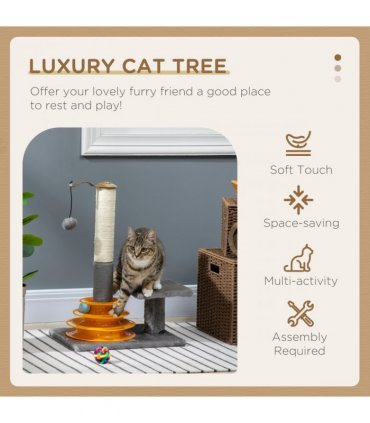PawHut 56cm Cat Tree for Indoor Cats, Scratching Post w/ Cat Toys - Grey