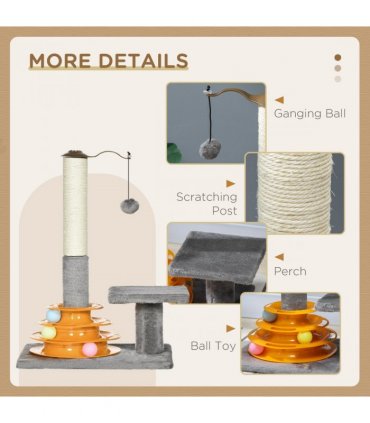 PawHut 56cm Cat Tree for Indoor Cats, Scratching Post w/ Cat Toys - Grey