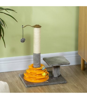 PawHut 56cm Cat Tree for Indoor Cats, Scratching Post w/ Cat Toys - Grey