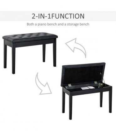 Classic Digital Keyboard Piano Bench Makeup Padded Seat Stool Solid Wood Black