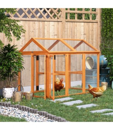 PawHut Chicken Run, Wooden Chicken Coop w/ Combinable Design - Orange