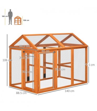 PawHut Chicken Run, Wooden Chicken Coop w/ Combinable Design - Orange