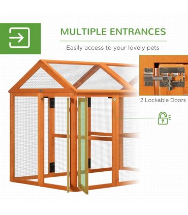 PawHut Chicken Run, Wooden Chicken Coop w/ Combinable Design - Orange