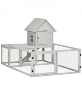 PawHut Rabbit Hutch Guinea Pig Cage w/ Slide-Out Tray, Fenced Area