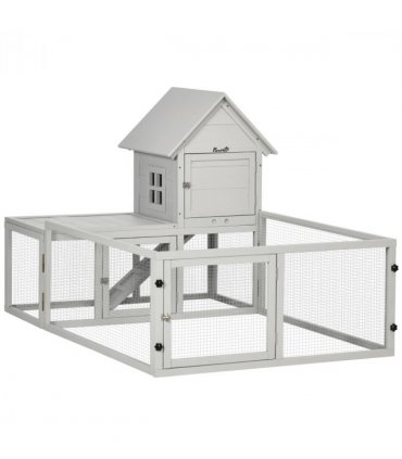 PawHut Rabbit Hutch Guinea Pig Cage w/ Slide-Out Tray, Fenced Area