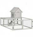 PawHut Rabbit Hutch Guinea Pig Cage w/ Slide-Out Tray, Fenced Area