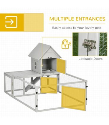 PawHut Rabbit Hutch Guinea Pig Cage w/ Slide-Out Tray, Fenced Area