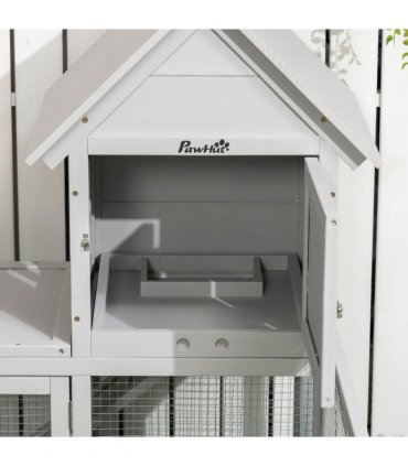 PawHut Rabbit Hutch Guinea Pig Cage w/ Slide-Out Tray, Fenced Area