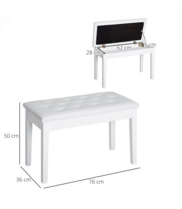 Piano Bench Makeup Padded Seat Stool Solid Wood White 76L x 36W x 50H (cm)