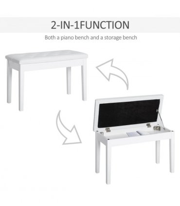 Piano Bench Makeup Padded Seat Stool Solid Wood White 76L x 36W x 50H (cm)