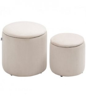 HOMCOM Modern Fabric Storage Ottoman with Removable Lid, Set of 2, Cream White