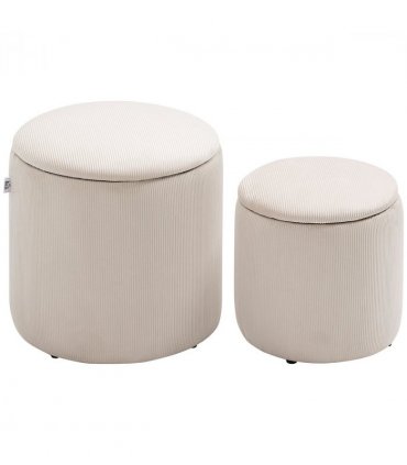 HOMCOM Modern Fabric Storage Ottoman with Removable Lid, Set of 2, Cream White