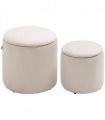 HOMCOM Modern Fabric Storage Ottoman with Removable Lid, Set of 2, Cream White