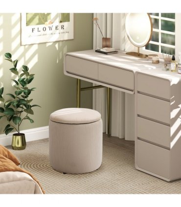 HOMCOM Modern Fabric Storage Ottoman with Removable Lid, Set of 2, Cream White