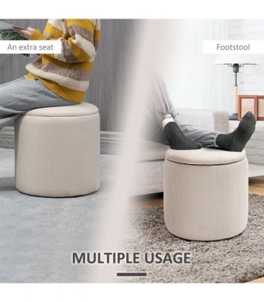 HOMCOM Modern Fabric Storage Ottoman with Removable Lid, Set of 2, Cream White
