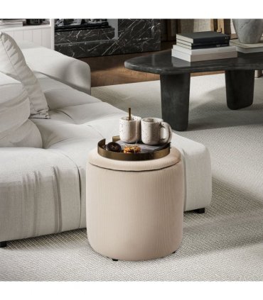 HOMCOM Modern Fabric Storage Ottoman with Removable Lid, Set of 2, Cream White