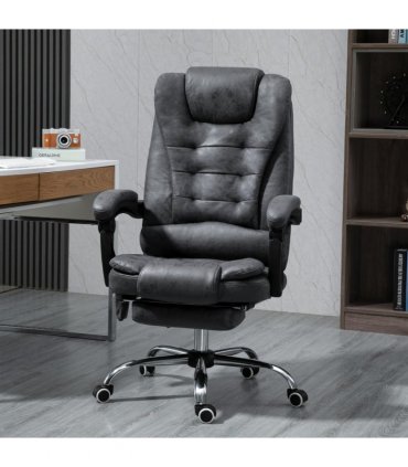Vintage High Back Heated Massage Office Chair w/ 6 Vibration Points, Dark Grey