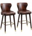 2 Pieces Home Luxury Bar Chair Stool, PU Leather European Style, Brown