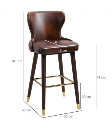 2 Pieces Home Luxury Bar Chair Stool, PU Leather European Style, Brown