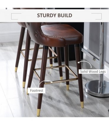 2 Pieces Home Luxury Bar Chair Stool, PU Leather European Style, Brown