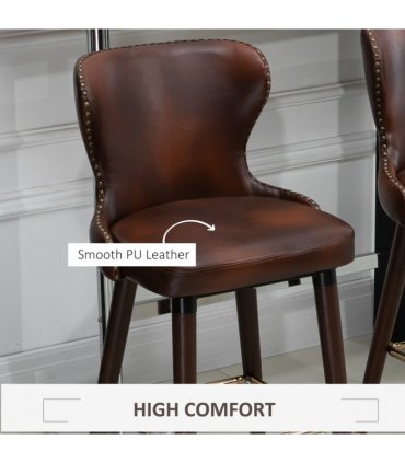 2 Pieces Home Luxury Bar Chair Stool, PU Leather European Style, Brown