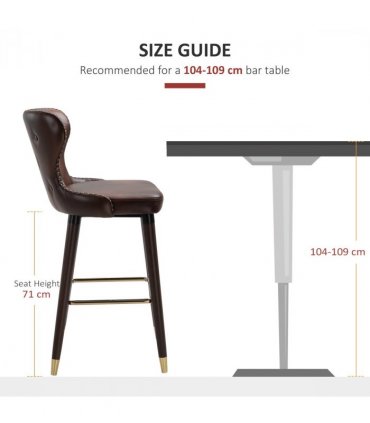 2 Pieces Home Luxury Bar Chair Stool, PU Leather European Style, Brown