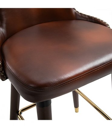 2 Pieces Home Luxury Bar Chair Stool, PU Leather European Style, Brown