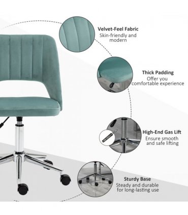 Swivel Office Chair Velvet Fabric Scallop Shape Computer Desk Chair Green
