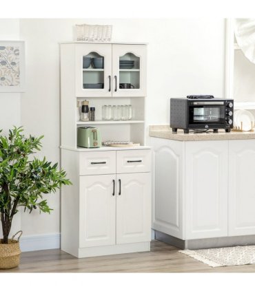 168cm Kitchen Cupboard Storage Cabinet w/ Shelves & Drawers,Open Counter White