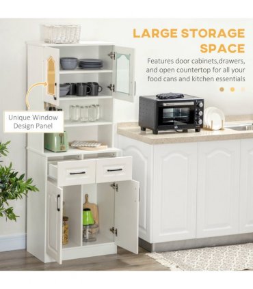 168cm Kitchen Cupboard Storage Cabinet w/ Shelves & Drawers,Open Counter White