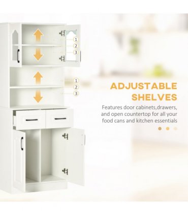 168cm Kitchen Cupboard Storage Cabinet w/ Shelves & Drawers,Open Counter White
