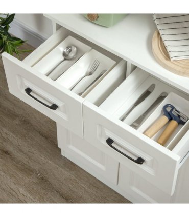 168cm Kitchen Cupboard Storage Cabinet w/ Shelves & Drawers,Open Counter White