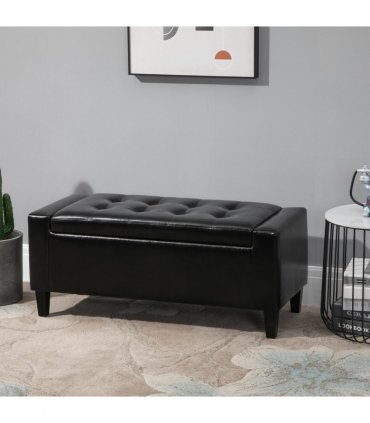 Deluxe PU Leather Storage Ottoman Bench Footrest Stool Large Storage Space