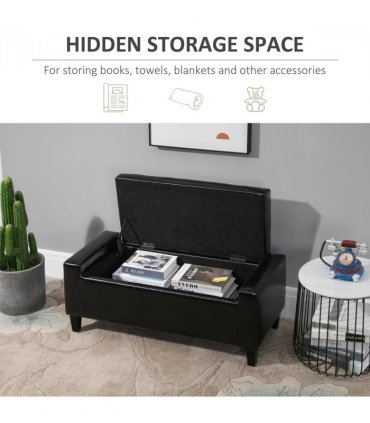 Deluxe PU Leather Storage Ottoman Bench Footrest Stool Large Storage Space