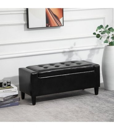 Deluxe PU Leather Storage Ottoman Bench Footrest Stool Large Storage Space