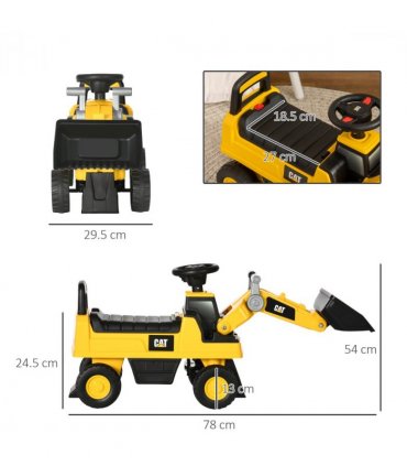 HOMCOM CAT Licensed Kids Construction Ride-On w/ Manual Shovel, for 1-3 Years