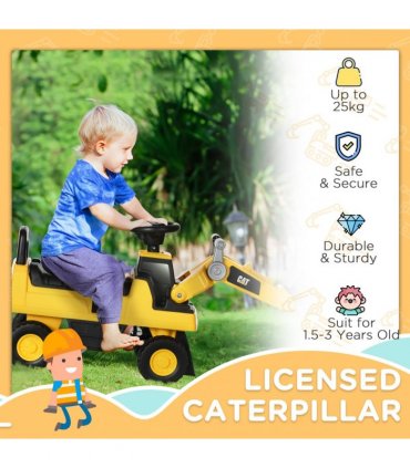 HOMCOM CAT Licensed Kids Construction Ride-On w/ Manual Shovel, for 1-3 Years